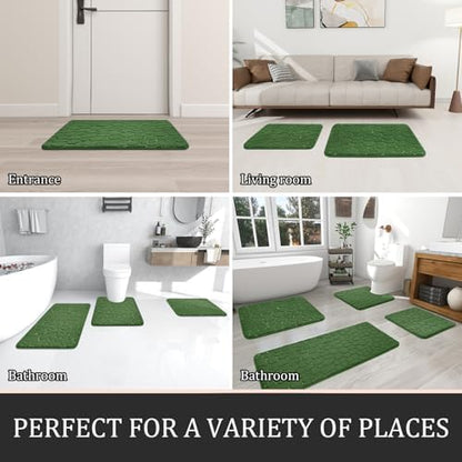 YIHOUSE Bathroom Rugs Mat Set, Memory Foam Bath Mat 3 Piece Green
