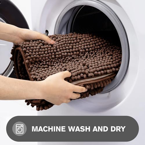 Bathroom Runner Rug 24 x 60 Inch – Extra Large Long Bath Mat | Absorbent and Washable Thick Chenille Bath Rug Non-Slip Runner Rug for Bathroom, Shower, Sink(Brown)