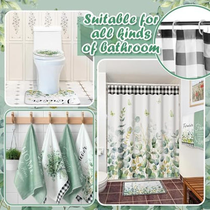Honoson 8 Pcs Sage Green Eucalyptus Shower Curtain Set with Rugs