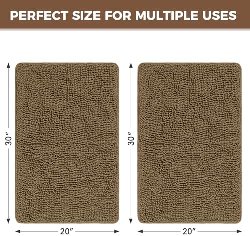 Bcoimo Bath Rug Mat Sets, 2 Piece Extra Soft Chenille Tan Batroomh Mat Set