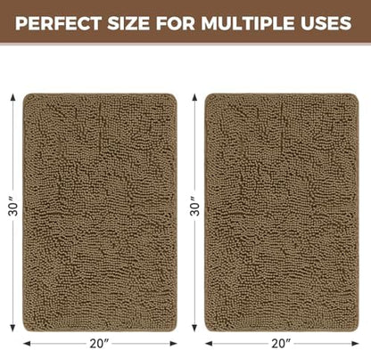 Bcoimo Bath Rug Mat Sets, 2 Piece Extra Soft Chenille Tan Batroomh Mat Set