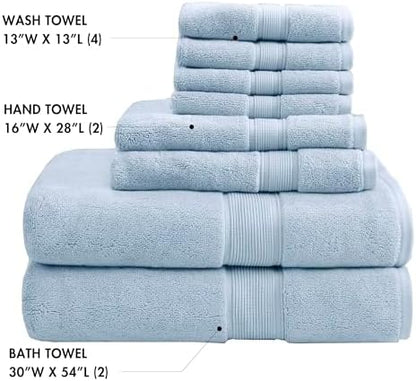Madison Park 800GSM 100% Cotton Bathroom Bath Towel Set of 8, Light Blue