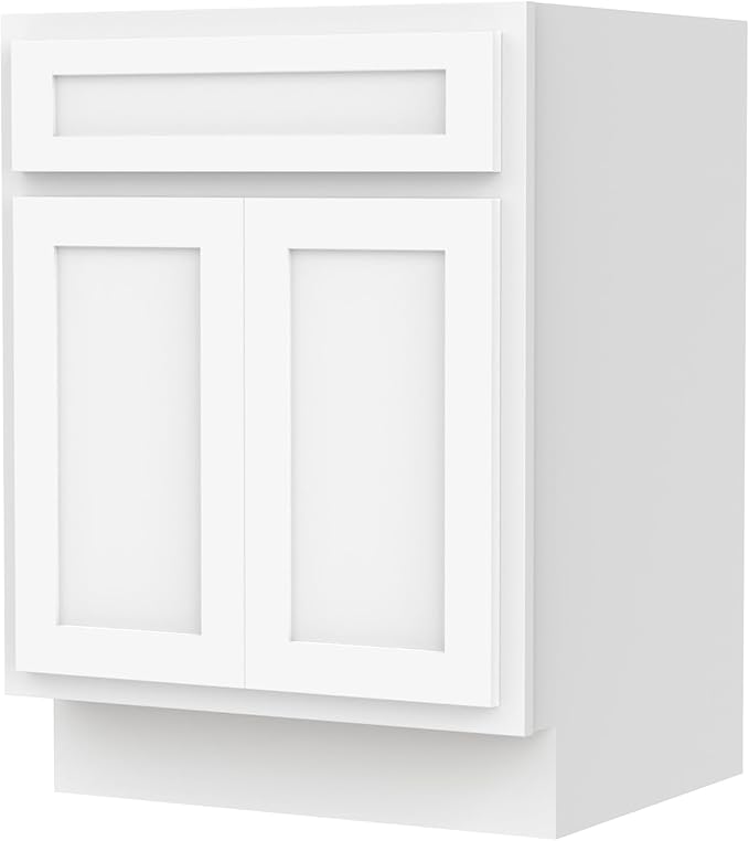 Vanity Art 24 Inch Double Shutter Door Bathroom Vanity Base Cabinet with Soft Closing Shaker Drawer, Strudy Floor Mount Storage Cabinet Organizer for Bedroom, Living Room, Kitchen, VA4024-W