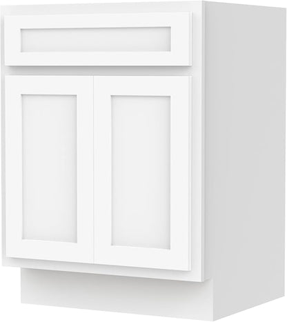 Vanity Art 24 Inch Double Shutter Door Bathroom Vanity Base Cabinet with Soft Closing Shaker Drawer, Strudy Floor Mount Storage Cabinet Organizer for Bedroom, Living Room, Kitchen, VA4024-W