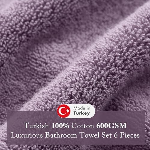 Madison Park 100% Turkish Cotton 600 GSM Bath Towel Set, 6 Piece, Purple