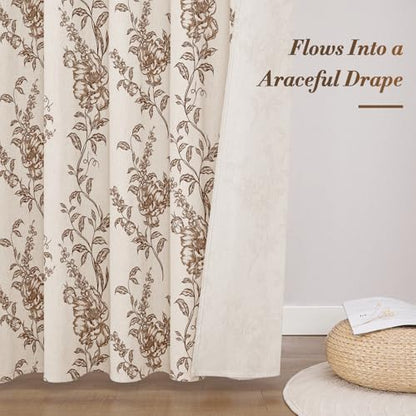 Brown Linen Farmhouse Shower Curtain, Boho Floral Bathroom 72x72