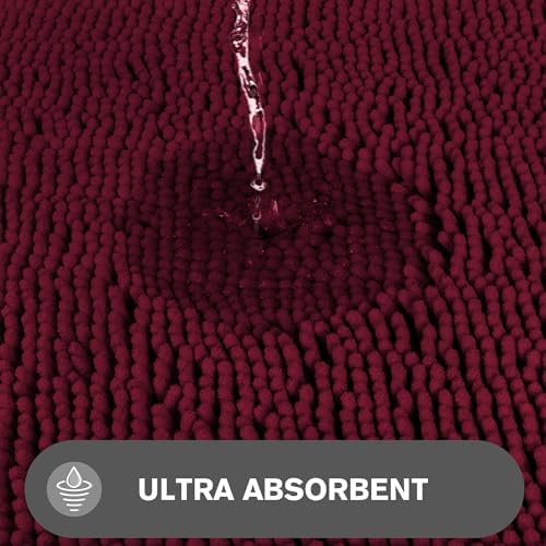 Vivid Burgundy Bathroom Rugs Sets 2 Piece – Absorbent and Washable Bath Mat, Non-Slip, Thick Soft Chenille Bath Rugs for Bathroom Floor, Shower, Sink - 20" x 32"+24" x 36"