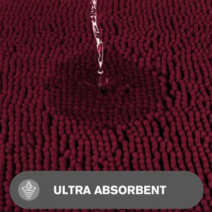 Vivid Burgundy Bathroom Rugs Sets 2 Piece – Absorbent and Washable Bath Mat, Non-Slip, Thick Soft Chenille Bath Rugs for Bathroom Floor, Shower, Sink - 20" x 32"+24" x 36"