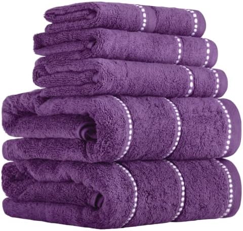 Lavish Home 6 Piece Bathroom Towels Set - 525GSM 100% Cotton Bathroom Essentials - 2 Bath Sheets, 2 Hand Towels, and 2 Wash Cloths for Bath, Shower, Gym, Spa, and Dorm Room (Eggplant)