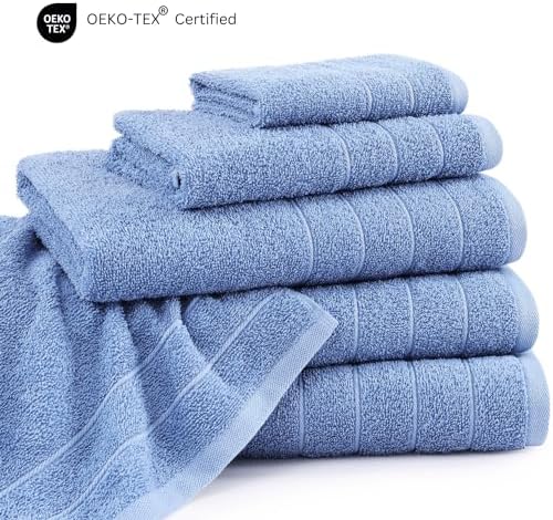 Casa Platino Towel Set Quick Dry 100% Cotton 24 Piece Soft - Cerulean Blue