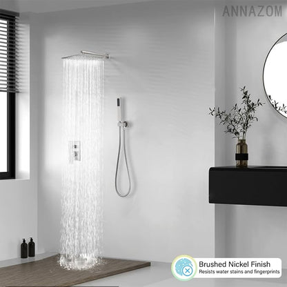 Brushed Bathroom Luxury Rain Mixer Combo Set Wall Mounted Rainfall Shower Head System, Shower Head System Shower Faucet Rough-in Valve Body and Trim Included