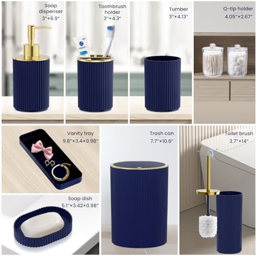 Navy Blue Bathroom Accessories Set, 10PC Bathroom Set