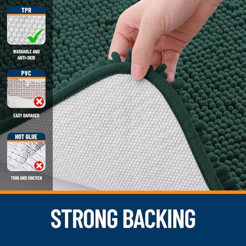 OLANLY Chenille Bathroom Rugs Sets 2 Piece, 30"x20"+24"x16", Blackish Green