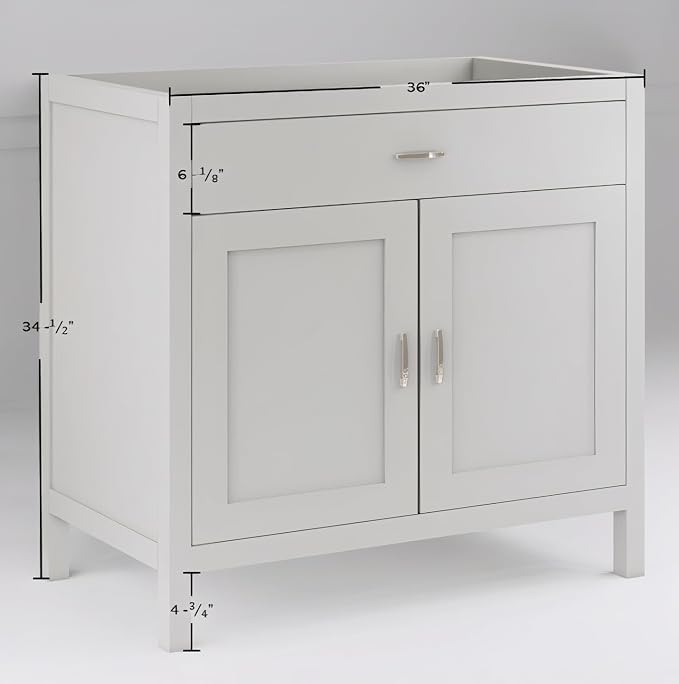 36" Light Grey Bathroom Vanity Base Only – Freestanding Solid Wood Sink Cabinet with Tip-Out Drawer, Shaker Style Storage, No Top or Sink, 36" W x 21" D x 34.5" H