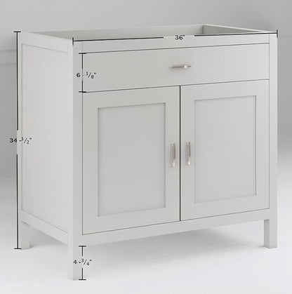 36" Light Grey Bathroom Vanity Base Only – Freestanding Solid Wood Sink Cabinet with Tip-Out Drawer, Shaker Style Storage, No Top or Sink, 36" W x 21" D x 34.5" H