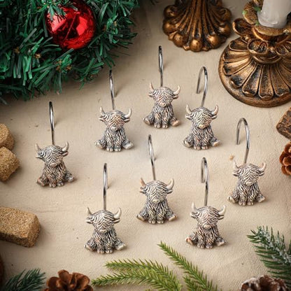 Roowest 12 Pcs Highland Cow Shower Curtain Hooks, Stainless Steel Hangers