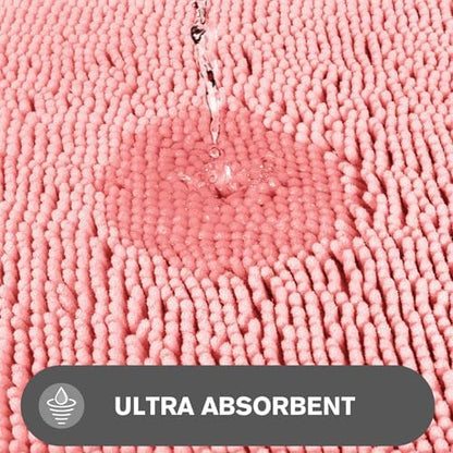 Pink Bathroom Rugs – Absorbent and Washable Bath Mat, Non-Slip, Thick Soft Chenille Bath Rugs for Bathroom Floor, Shower, Sink - 24" x 36"