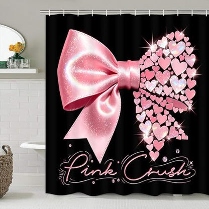 AZHM 4pcs Heart Bow Bathroom Shower Curtain Set with Rugs and Accessories