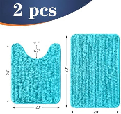 OLANLY Chenille Bathroom Rugs Mats Sets 2 Piece, 30"x20"+24"x20", Aqua Sky