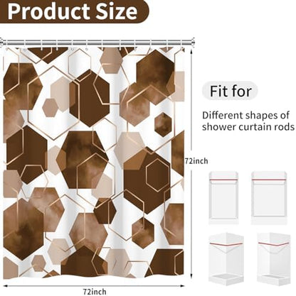 deFouliao Brown Modern Shower Curtain Geometric Grid Art Abstract Waterproof Bathroom Curtain for Bathtub Home Hotel Decor, Washable with Hooks, 72x72 Inch