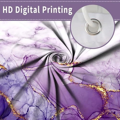Marble Shower Curtain, Ombre Purple Gold Ink Shower Curtains for Bathroom, Modern Abstract Aesthetic Bathtub Decor Waterproof Fabric Watercolor Bath Curtain Set with Hooks 60x72 inch
