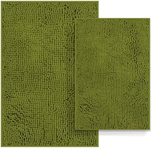 Bathroom Rugs Sets 2 Piece, Soft Absorbent Chenille Bath Mats Set, Dry Fast, Machine Washable Bathroom Carpet Set for Bathtub, 16x24+20x32 Inches, Sage Green