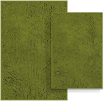 Bathroom Rugs Sets 2 Piece, Soft Absorbent Chenille Bath Mats Set, Dry Fast, Machine Washable Bathroom Carpet Set for Bathtub, 16x24+20x32 Inches, Sage Green