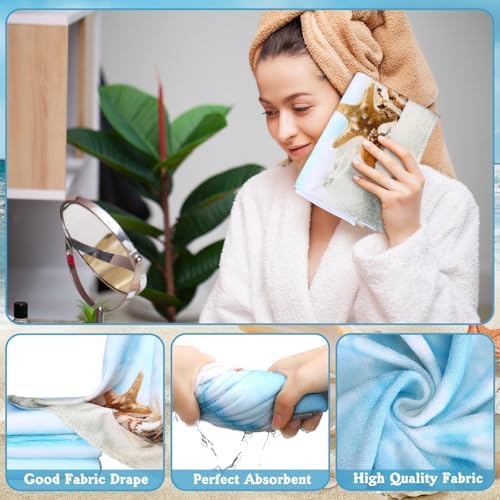 FuWeave 8 Pcs Coastal Shower Curtain Set Ocean Beach Bathroom Decor