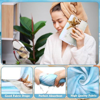 FuWeave 8 Pcs Coastal Shower Curtain Set Ocean Beach Bathroom Decor