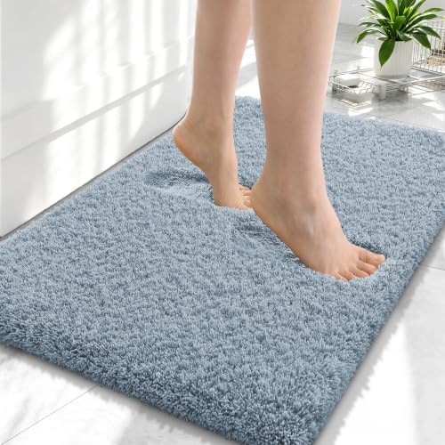 OLANLY Microfiber Small Bathroom Rugs 24x16, Soft Bath Mat, Airy Blue