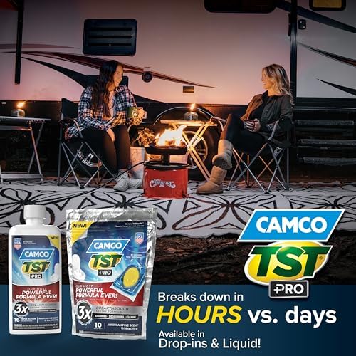 Camco TST PRO RV Toilet Treatment Drop-INs - New & Innovative Bio-Enzymatic Formula for Rapid RV Sewer Break Down - RV Black Tank Treatment - Fresh Pine Scent - Septic-Safe, 10-Pack (41770)