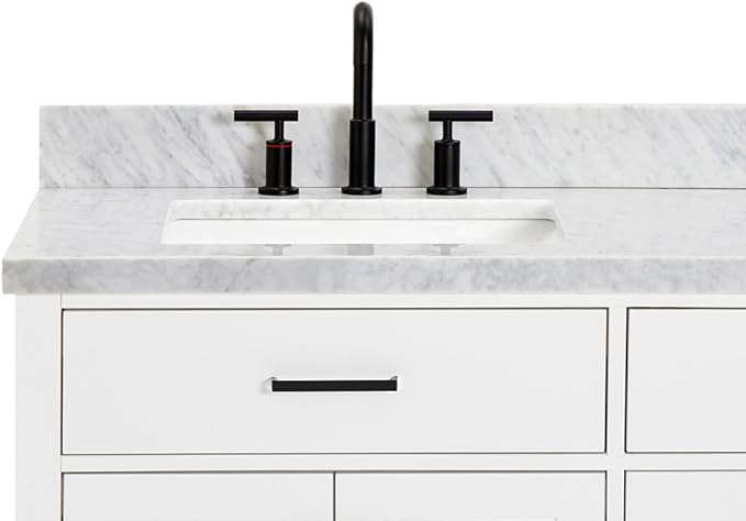 ARIEL Hepburn 72-inch Bathroom Vanity with Sink,Solid Wood, 1.5-inch Italian Carrara Marble Countertop, Double Rectangular Porcelain Sink, 4 Soft Closing Doors, 6 Dovetail Drawers, White