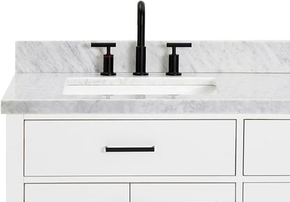 ARIEL Hepburn 72-inch Bathroom Vanity with Sink,Solid Wood, 1.5-inch Italian Carrara Marble Countertop, Double Rectangular Porcelain Sink, 4 Soft Closing Doors, 6 Dovetail Drawers, White
