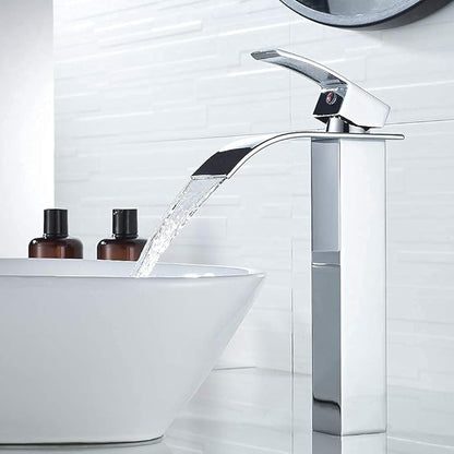 VOTON Vessel Sink Faucet Chrome Modern Tall Waterfall Bathroom Sink Faucet Single Handle Bathroom Faucet 1 Hole Bowl Lavatory Vanity Faucet, Rv Sink Camper Farmhouse Bathroom Utility Remodel Faucet