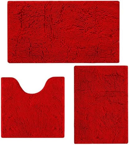 Bathroom Rugs Sets 3 Piece Non Slip,Bath Rugs with PVC Backing Bath Carpet,Bathroom Rug Washable,Absorbent,Plush Carpet Mats,Bath Mats for Bedroom, Kitchen,Tub,Home Decor(Red)