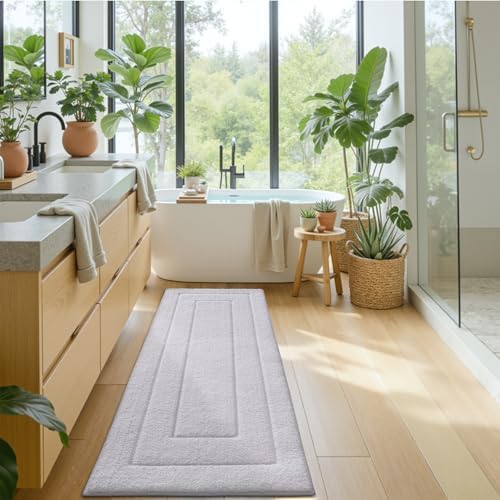 DEXI Bathroom Runner Rugs 72x24, Non-Slip and Absorbent Bath Mat, White