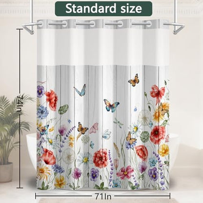 No Hook Shower Curtain with Snap-in Liner 71x74 Inch