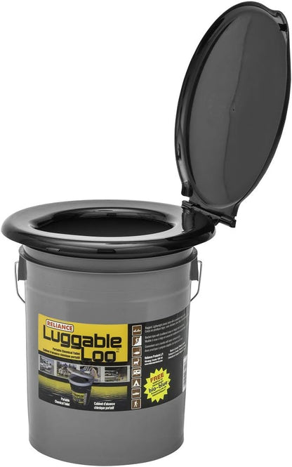 Reliance Products Luggable Loo Portable Toilet, 5 Gallon Capacity, Bucket Style with Snap On Lid, Seat and Cover, Includes Metal Handle for Easy Transport