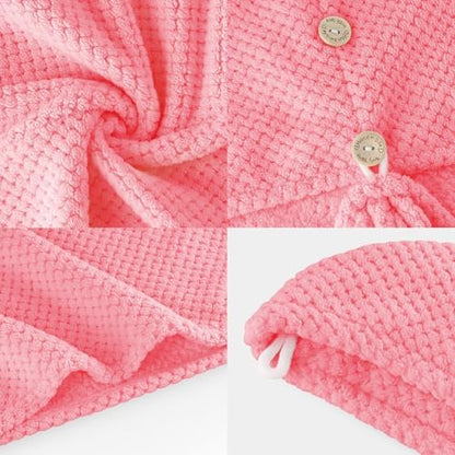 MaopaoBeauty 2 Pack Microfiber Hair Towel Wrap for Women, Lint Free Quick Drying Hair Turban for All Hair Style, Absorbent and Lightweight Hair Towel for Daily Use, Hot Pink