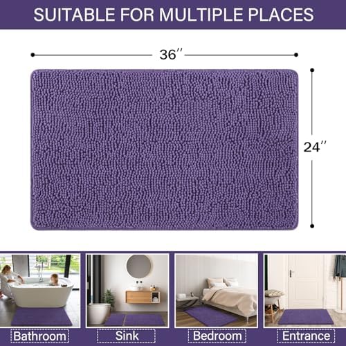 LOCHAS Luxury Bathroom Rug Shaggy Bath Mat 24 x 36 Inch, Dark Purple
