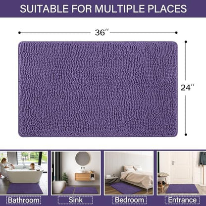 LOCHAS Luxury Bathroom Rug Shaggy Bath Mat 24 x 36 Inch, Dark Purple