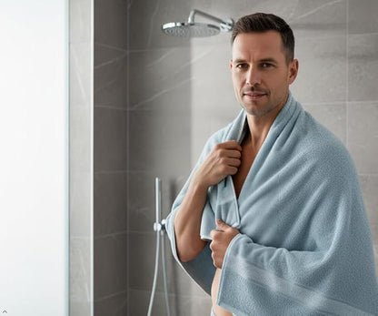 CRAFTBERRY-6 Piece Cotton Bath Towel Set-2 Bath - 2 Hand - 2 Face, Sky Blue | 100% Cotton • Thick & Plush • Hotel Quality • Ultra Soft • Highly Absorbent • Quick Dry • Low Lint • Machine Washable