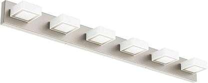 Ralbay Brushed Nickel Bathroom Vanity Lights 48inch Metal Acrylic LED Modern Bathroom Wall Lighting Fixtures Over Mirror Brushed Nickel (White Light 6000K, Non-dimmable)