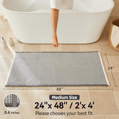 Triohero Waffle Bath Mat, Boho Bathroom Rugs Non Slip, 24x48 Grey & White