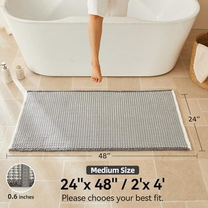 Triohero Waffle Bath Mat, Boho Bathroom Rugs Non Slip, 24x48 Grey & White
