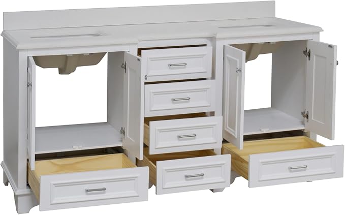 Kitchen Bath Collection Nantucket 72-inch Double Bathroom Vanity (Quartz/White): Includes White Cabinet with Stunning Quartz Countertop and White Ceramic Sinks