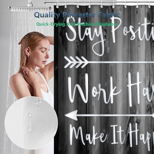 Stay Positive Work Hard Rustic Wood Shower Curtain with Hooks 72 x 72 Inch