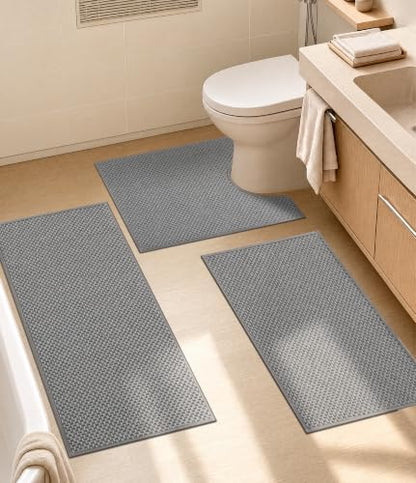 YIHOUSE Light Grey Bathroom Rugs Sets 3 Pieces,Thin Bath Mat Quick Dry