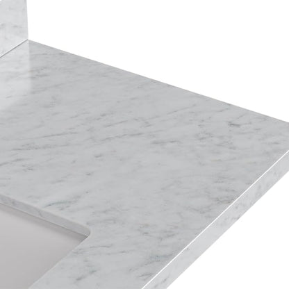 Beckford 48-inch Vintage Green Bathroom Vanity with Center Rectangle Single Sink, Italian Carrara Marble Countertop & Backsplash, Solid Wood Frame, Soft-Closing & Dovetail Drawers