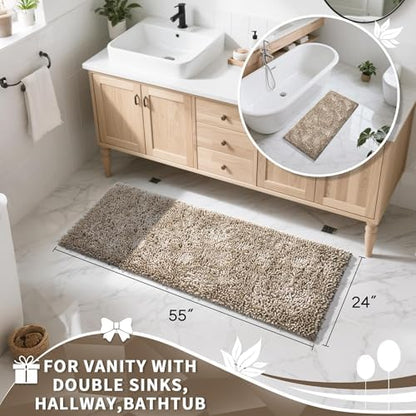 Yimobra Long Bathroom Rugs Runner 55x24 Inch, Extra Thick Soft Absorbent Chenille Bath Mat, Non Slip Machine Washable, Quick Dry Bath Rugs for Bathroom Floor, Tub and Shower, Camel